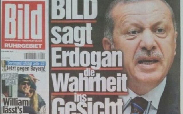 La une du Bild, quotidien allemand, en pleine crise diplomatique entre l'Allemagne et la Turquie, le 15 mars 2017. (Crédit : capture d'écran Bild.de) La une du Bild, quotidien allemand, en pleine crise diplomatique entre l'Allemagne et la Turquie, le 15 mars 2017. (Crédit : capture d'écran Bild.de)