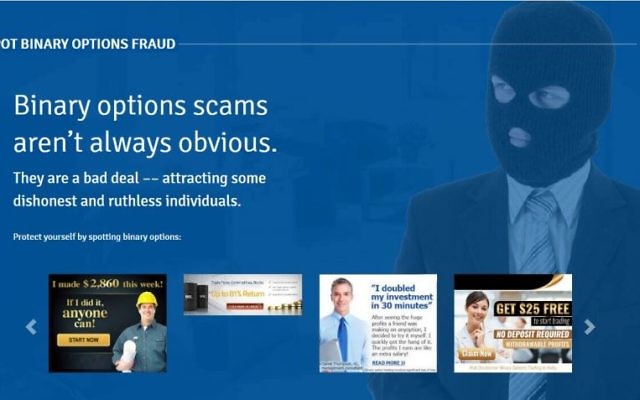 Le nouveau site du gouvernement canadien de lutte contre la fraude aux options binaires, le 6 mars 2017. (Crédit : capture d'écran) Le nouveau site du gouvernement canadien de lutte contre la fraude aux options binaires, le 6 mars 2017. (Crédit : capture d'écran)