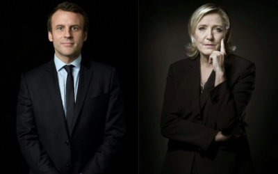 Emmanuel Macron et Marine Le Pen sont qualifiés pour le 2e tour de l'élection présidentielle française, le 23 avril 2017. (Crédit : Eric Feferberg et Joël Saget/AFP)
