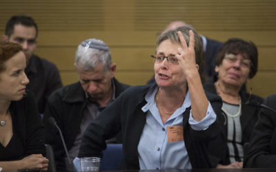 Leah Goldin, mère du défunt soldat Hadar Goldin à une assemblée de la Knesset sur le rapport du contrôleur de l'État, le 19 avril 2017. (Crédit : Hadas Parush/Flash90)