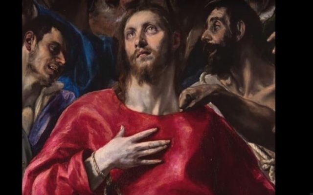 Capture d'écran à partir d'une vidéo montrant un détail l'El Expolio, de l'artiste El Greco, un exemple de certaines des œuvres d'art pillé nazi recherchées par les héritiers du baron Mór Lipót Herzog. (Crédit : Capture d'écran YouTube / Andrea Greco et Fernando Álvarez) Capture d'écran à partir d'une vidéo montrant un détail l'El Expolio, de l'artiste El Greco, un exemple de certaines des œuvres d'art pillé nazi recherchées par les héritiers du baron Mór Lipót Herzog. (Crédit : Capture d'écran YouTube / Andrea Greco et Fernando Álvarez)