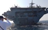 L'USS George H.W. Bush, au large de Haïfa, le 1er juillet 2017. (Crédit : Momi Gabay/Haifa Port Authority)