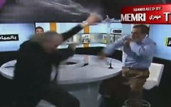 Bagarre entre des invités de la télévision libanaise, le 10 juillet 2017. (Crédit : capture d'écran MEMRI)
