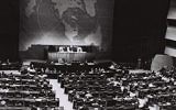 Photo du vote des Nations unies du plan de partage de la Palestine, le 29 novembre 1947 (Crédit : Autorisation du Bureau de presse du gouvernement de Jérusalem)