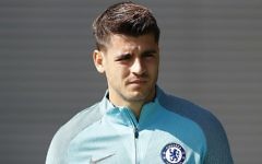 Alvaro Morata, international espagnol et joueur de Chelsea, à l'entraînement, le 11 septembre 2017. (Crédit : Adrian Dennis/AFP)