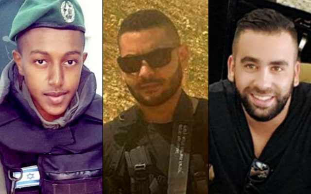 De gauche à droite : Solomon Gavriyah, Youssef Ottman et Or Arish, les trois Israéliens tués dans un attentat à Har Adar, le 26 septembre 2017. (Crédit : autorisation)
