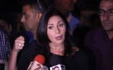 Miri Regev, ministre de la Culture, avant le début de la cérémonie officielle de commémoration des 50 ans d'implantation israélienne en Cisjordanie et sur le plateau du Golan, le 27 septembre 2017 (Crédit : Chaim Goldman)