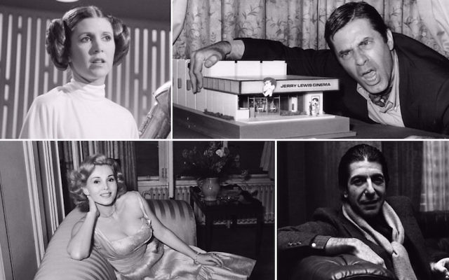 Dans le sens des aiguilles d'une montre, depuis en haut à gauche : Carrie Fisher, Jerry Lewis, Leonard Cohen et Zsa Zsa Gabor. (Crédit : Getty Images/via JTA)