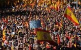 Manifestation contre l'indépendance de la Catalogne à Barcelone, le 29 octobre 2017. (Crédit : Lluis Gene/AFP)
