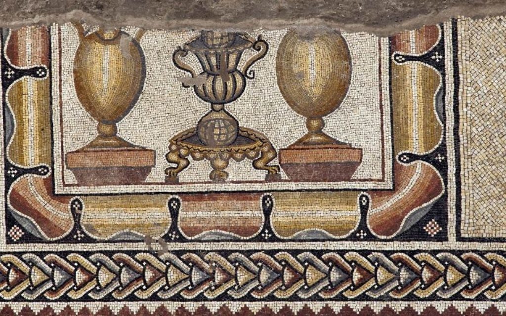 La célèbre mosaïque de Lod (Crédit : Niki Davidov, Autorité des Antiquités d'Israël)