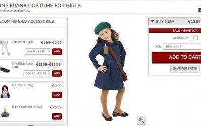 Capture d'écran d'un site de vente en ligne de déguisements proposant celui d'Anne Franck (Crédit: capture d'écran)