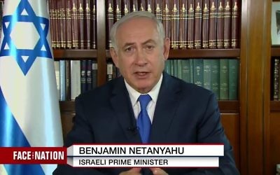 Le Premier ministre Benjamin Netanyahu pendant l'émission "Face the Nation" de la chaîne américaine CBS, diffusée le 15 octobre 2017. (Crédit : capture d'écran YouTube/Face the Nation)