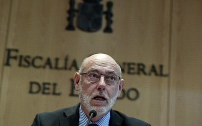 Le Procureur général espagnol Jose Manuel Maza au cours d'une conférence de presse au bureau du Procureur général de Madrid, le 30 octobre 2017 (Crédit : AFP PHOTO / JAVIER SORIANO)
