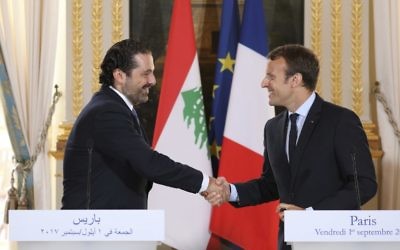 Le président français Emmanuel Macron et le Premier ministre libanais Saad Hariri durant une conférence de presse au palais de l'Elysée, le 1er septembre 2017.(Crédit : Ludovic Marin/AFP)
