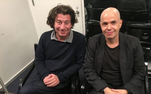 Ferenc Török, à gauche, réalisateur de '1945', et Gábor Szántó, co-auteur. (Crédit : Jordan Hoffman/Times of Israel)
