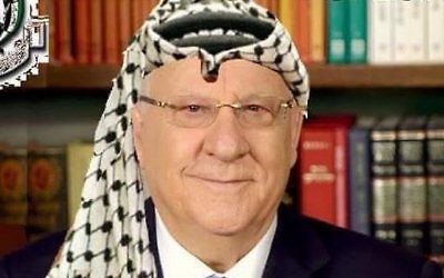 Photomontage montrant Reuven Rivlin coiffé d'un keffieh, suggérant qu'il est un traître car il a refusé de gracier Elor Azaria (Crédit : Facebook)