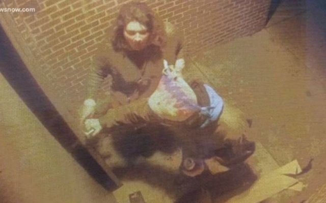 Deux voyous vus en train d'entrer dans la synagogue  BNai Israel de Norfolk, en Virginie, au mois de novembre 2017 (Capture d'écran : 13NewsNow)