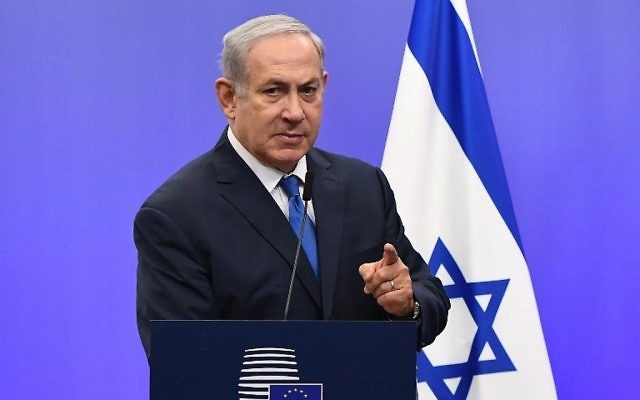 Benjamin Netanyahu à Bruxelles, le 11 décembre 2017 (Crédit : AFP/EMMANUEL DUNAND)