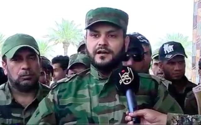 Sheikh Akram al-Kaabi, chef de la milice de Noujaba (Crédit : Capture d’écran YouTube)
