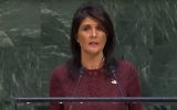 Nikki Haley à l'Assemblée générale, le 21 décembre 2017 (Crédit : capture d'écran ONU)