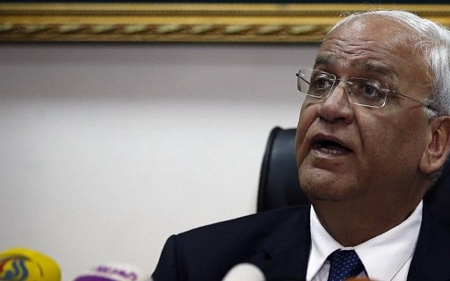 Saeb Erekat, négociateur en chef palestinien et secrétaire général de l'Organisation de libération de la Palestine, s'exprime lors d'une conférence de presse tenue à Jéricho, en Cisjordanie, le 15 février 2017 (AFP / AHMAD GHARABLI) Saeb Erekat, négociateur en chef palestinien et secrétaire général de l'Organisation de libération de la Palestine, s'exprime lors d'une conférence de presse tenue à Jéricho, en Cisjordanie, le 15 février 2017 (AFP / AHMAD GHARABLI)