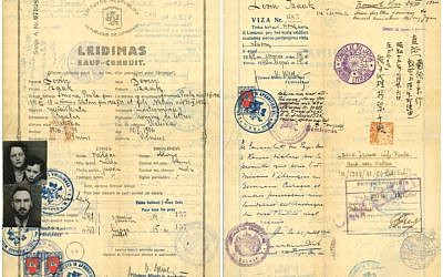 Les recommandations de Chiune Sugihara et Jan Zwartendijk, respectivement consuls japonais et néerlandais, à Kovno, en Lituanie, apparaissent sur les Leidimas, les documents de voyages qui ont permis à Isaac Lewin et à sa famille de fuir la Lituanie en 1940. (Crédit : Alyza D. Lewin)