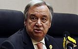 Le secrétaire général de l'ONU Antonio Guterres prend la parole lors d'une conférence de presse à Addis-Abeba le 28 janvier 2018. (AFP/ SIMON MAINA)