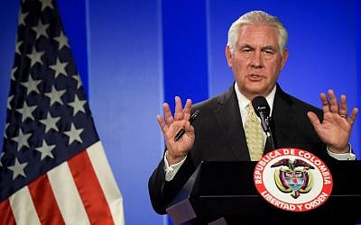Le secrétaire d'État américain Rex Tillerson à Bogota,le 6 février 2018. (Crédit : Raul ARBOLEDA