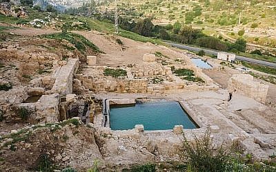 Une piscine datant de l'époque byzantine découverte sur le site d'Ein Hanya, près de Jérusalem, et révélée au public le 31 janvier 2018 (Crédit : Assaf Peretz / Israel Antiquities Authority)