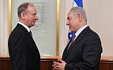 Le secrétaire du conseil de sécurité de la fédération russe Nikolai Patrushev, à gauche, rencontre le Premier ministre Benjamin Netanyahu au bureau du Premier ministre de Jérusalem, le 1er février 2018 (Crédit : Kobi Gideon/GPO)
