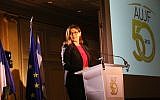 Gala du cinquantenaire de l'AUJF,  S.E. Aliza Bin-Noun, ambassadrice d'Israël en France. Paris le 15 février 2018. (Crédit : Ludovic Boulnois autorisation AUJF)