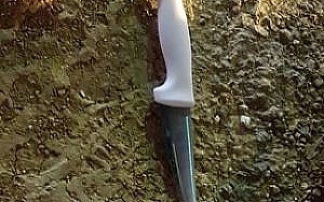 Le couteau d'une tentative d'attaque à l'arme blanche contre des soldats israéliens près du camp de réfugiés d'Al-Fawwar dans le sud de la Cisjordanie, le 8 février 2018 (Unité du porte-parole de Tsahal) Le couteau d'une tentative d'attaque à l'arme blanche contre des soldats israéliens près du camp de réfugiés d'Al-Fawwar dans le sud de la Cisjordanie, le 8 février 2018 (Unité du porte-parole de Tsahal)