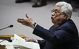 Le dirigeant de l'AP, Mahmoud Abbas, s'exprime lors d'une réunion du Conseil de sécurité des Nations unies concernant les problèmes au Moyen-Orient, au siège de l'ONU, le 20 février 2018, à New York (Drew Angerer / Getty Images / AFP)