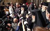 Le patriarche grec-orthodoxe Theophile III annonce la fermeture de l'église du saint sépulcre en protestation contre les politiques israéliennes, le 25 février 2018 (Autorisation)