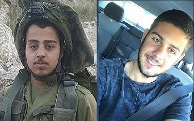 Le sergent Netanel Kahalani, (à gauche), et le capitaine Ziv Daos sont les soldats tués dans une attaque terroriste le 16 mars 2018. (Autorisation) Le sergent Netanel Kahalani, (à gauche), et le capitaine Ziv Daos sont les soldats tués dans une attaque terroriste le 16 mars 2018. (Autorisation)