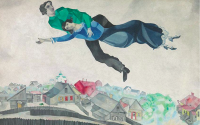Marc Chagall et Bella Rosenfeld-Chagall, dans 'Au-dessus de la ville'. (Crédit : © Adagp, Paris 2017/Site Centre Pompidou)