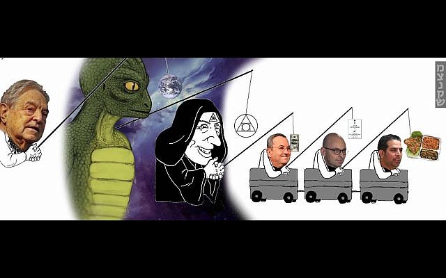 Capture d'écran de la caricature, mettant en vedette George Soros, posté par Yair Netanyahu, 8 septembre 2017. (Facebook) Capture d'écran de la caricature, mettant en vedette George Soros, posté par Yair Netanyahu, 8 septembre 2017. (Facebook)