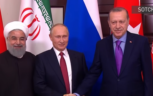 Recep Tayyip Erdogan, Vladimir Poutine et Hassan Rohani à Sotchi, en Russie Capture d'écran : YouTube) Recep Tayyip Erdogan, Vladimir Poutine et Hassan Rohani à Sotchi, en Russie Capture d'écran : YouTube)