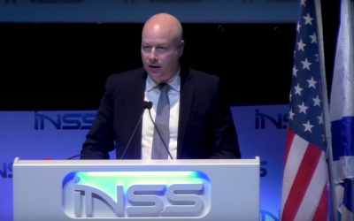 Jason Greenblatt, envoyé de l'administration Trump, prend la parole à la conférence de l'INSS, le 30 janvier 2018 (Capture d'écran INSS).