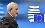 Le ministère des Affaires étrangères Mohammad Javad Zarif aux quartiers généraux de l'UE à Bruxelles, le 15 mai 2018. (Crédit : AFP / JOHN THYS)
