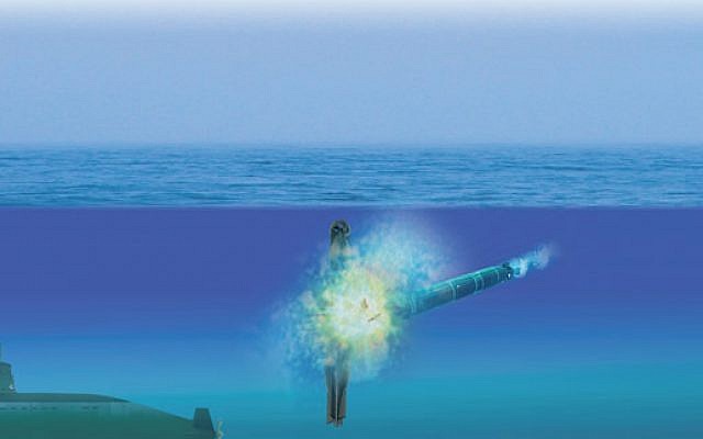 Une simulation montrant le système de défense torpilleur Torbuster (Crédit : l’autorisation de Rafael) Une simulation montrant le système de défense torpilleur Torbuster (Crédit : l’autorisation de Rafael)