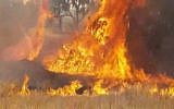 Un feu causé par un cerf-volant enflammé lancé depuis Gaza, près du kibboutz Kissoufim, le 25 mai 2018. (Crédit : capture d'écran Twitter)
