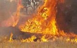 Un feu provoqué par des cerfs-volants incendiaires de Gaza brûle près du kibboutz Kissufim le 25 mai 2018. (Capture d'écran: Twitter)