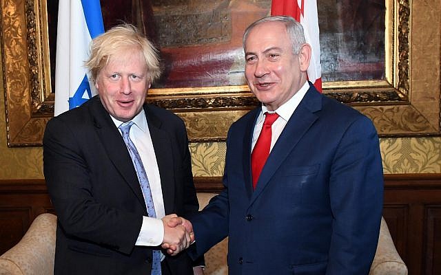 Benjamin Netanyahu et Boris Johnson au Bureau des Affaires étrangères et du Commonwealth à Londres, le 6 juin 2018. (Crédit : Haim Zach/GPO) Benjamin Netanyahu et Boris Johnson au Bureau des Affaires étrangères et du Commonwealth à Londres, le 6 juin 2018. (Crédit : Haim Zach/GPO)