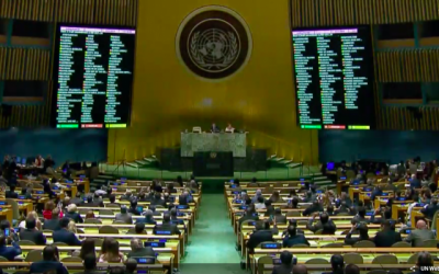 L'Assemblée générale de l'ONU vote une résolution sur les récentes manifestations de Gaza, le 13 juin 2018 (Capture d'écran : ONU)