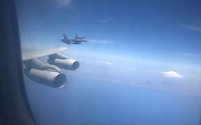 Des avions de combat israéliens participent à un exercice aérien au-dessus de la Grèce en juin 2018. (Armée israélienne)