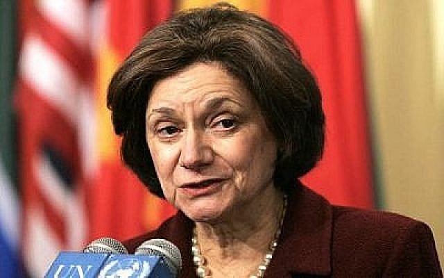 Rosemary DiCarlo, sous-secrétaire générale des Nations unies aux affaires politiques. (Crédit : Capture d'écran Twitter/ONU)