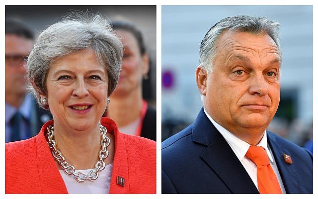 La Première ministre britannique Theresa May et le Premier ministre hongrois Viktor Orbán lors du sommet informel de l'UE à Salzbourg, en Autriche, le jeudi 20 septembre 2018. (AP Photo / Kerstin Joensson) La Première ministre britannique Theresa May et le Premier ministre hongrois Viktor Orbán lors du sommet informel de l'UE à Salzbourg, en Autriche, le jeudi 20 septembre 2018. (AP Photo / Kerstin Joensson)