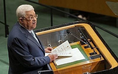 Le Président de l'Autorité palestinienne Mahmoud Abbas s'adresse à l'Assemblée générale des Nations Unies à sa 73e session, au siège de l'ONU, le jeudi 27 septembre 2018 (AP Photo/Craig Ruttle)