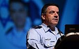 Le chef de l'armée de l'air israélienne, le général de division Amikam Norkin, s'exprime lors de la conférence de l'aviation israélienne à Airport City,le 2 mai 2018. (Crédit : Tomer Neuberg/FLASH90)